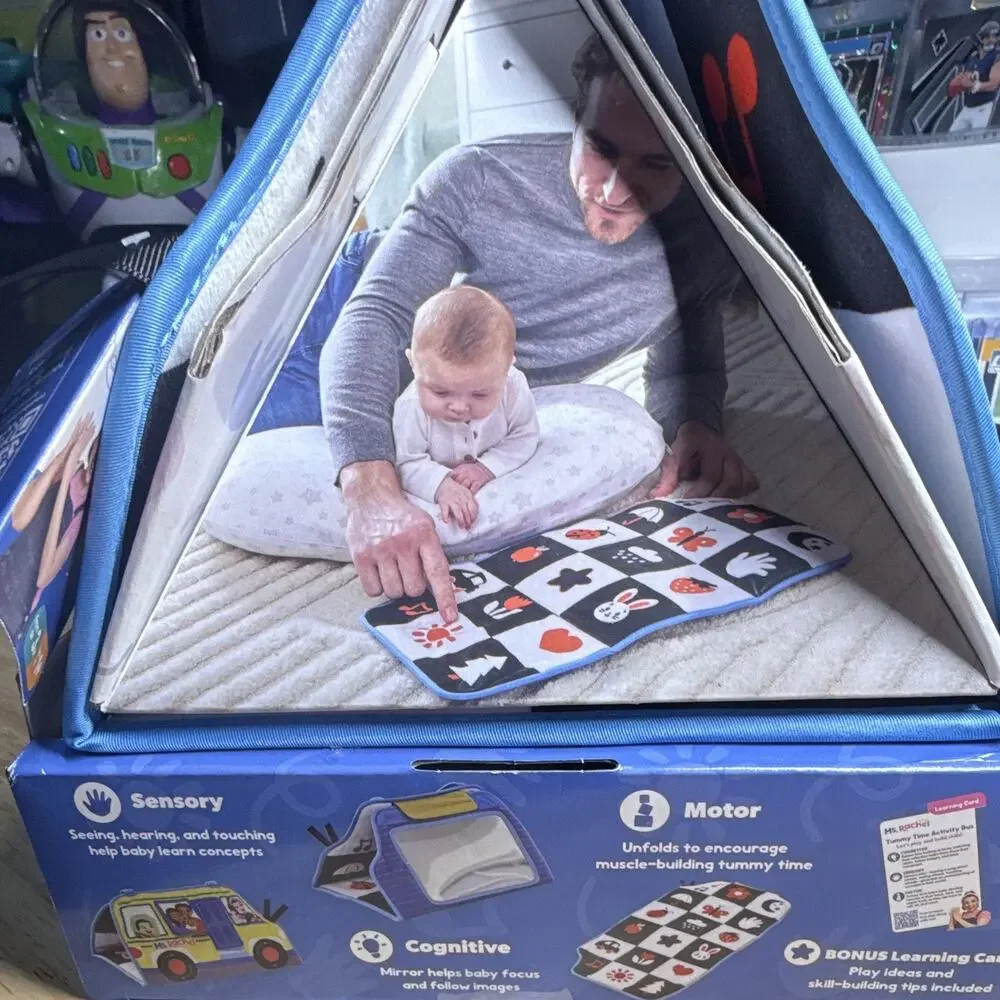 Ms Rachel Tummy Time Activity Bus Foldable Play Mat Mirror Sensory Baby Toy NIB